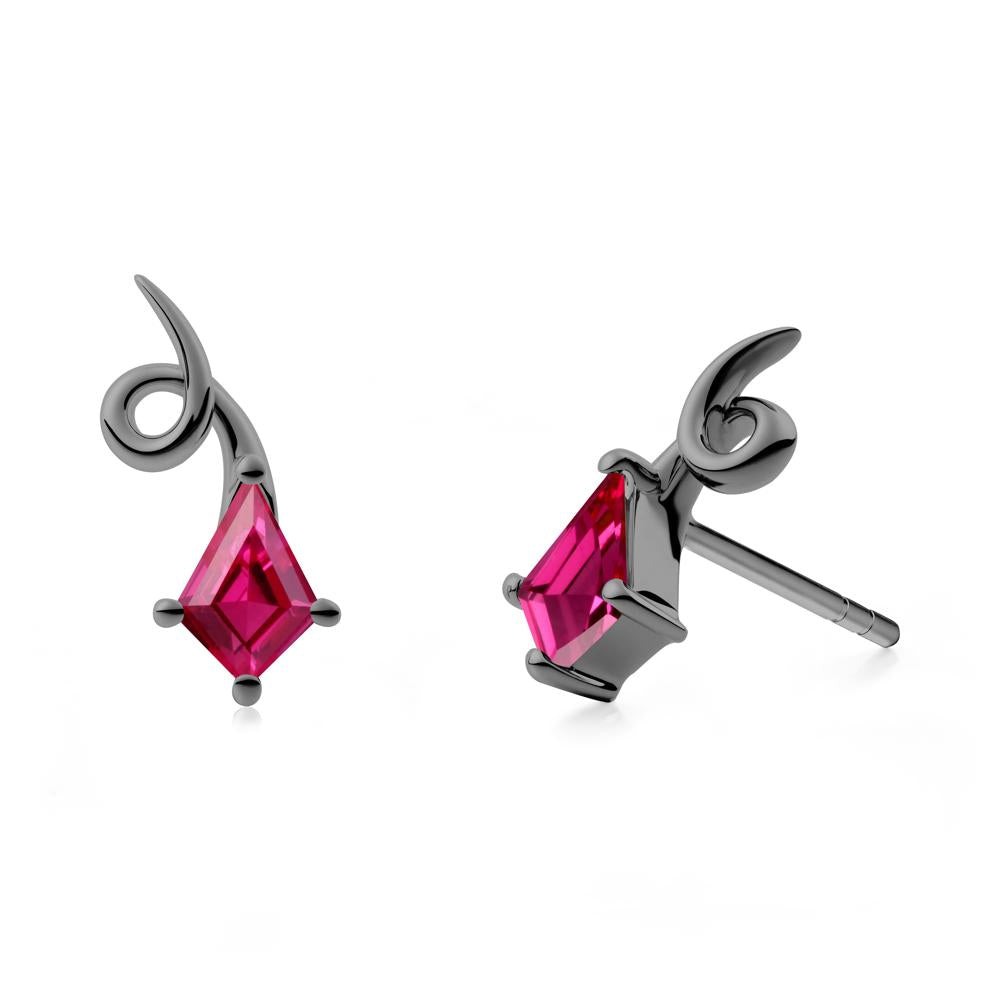 Kite Shapped Ruby Stud Earrings - LUO Jewelry #metal_black finish sterling silver