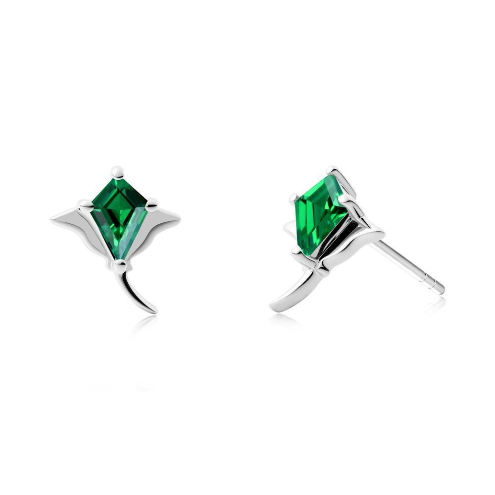 Manta Ray Emerald Stud Earrings - LUO Jewelry #metal_14k white gold
