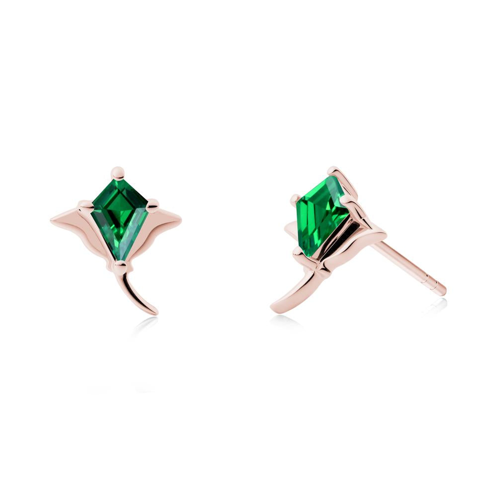 Manta Ray Emerald Stud Earrings - LUO Jewelry #metal_18k rose gold