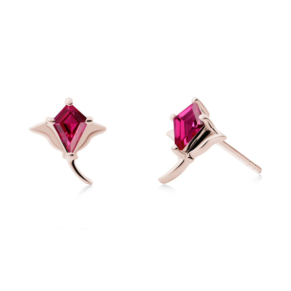 Manta Ray Ruby Stud Earrings - LUO Jewelry #metal_14k rose gold