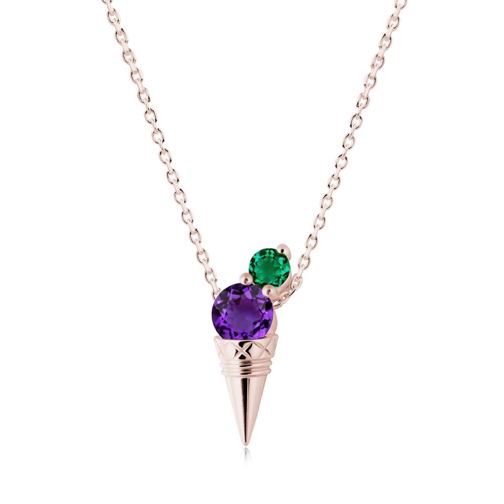 Ice Cream Inspired Amethyst and Emerald Necklace - LUO Jewelry #metal_14k rose gold
