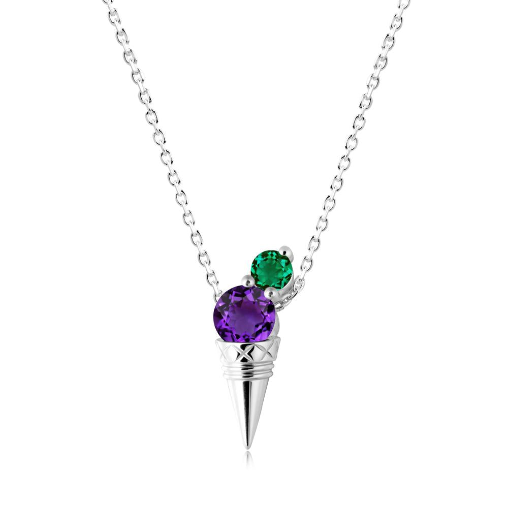 Ice Cream Inspired Amethyst and Emerald Necklace - LUO Jewelry #metal_14k white gold