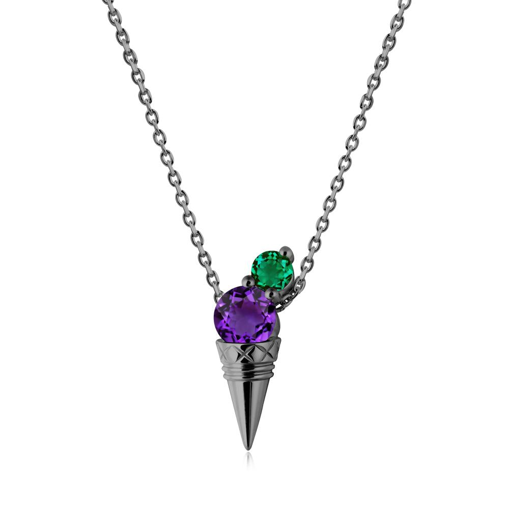 Ice Cream Inspired Amethyst and Emerald Necklace - LUO Jewelry #metal_black finish sterling silver