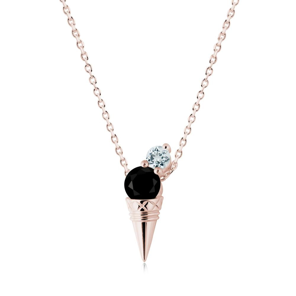 Black Spinel and Aquamarine Toi Et Moi Necklace - LUO Jewelry #metal_14k rose gold