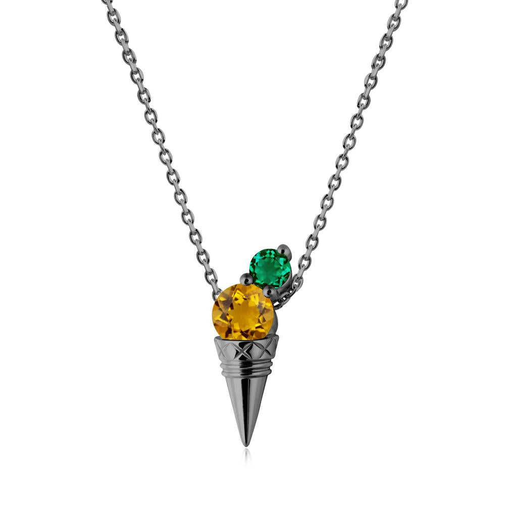 Ice Cream Inspired Citrine and Emerald Necklace - LUO Jewelry #metal_black finish sterling silver