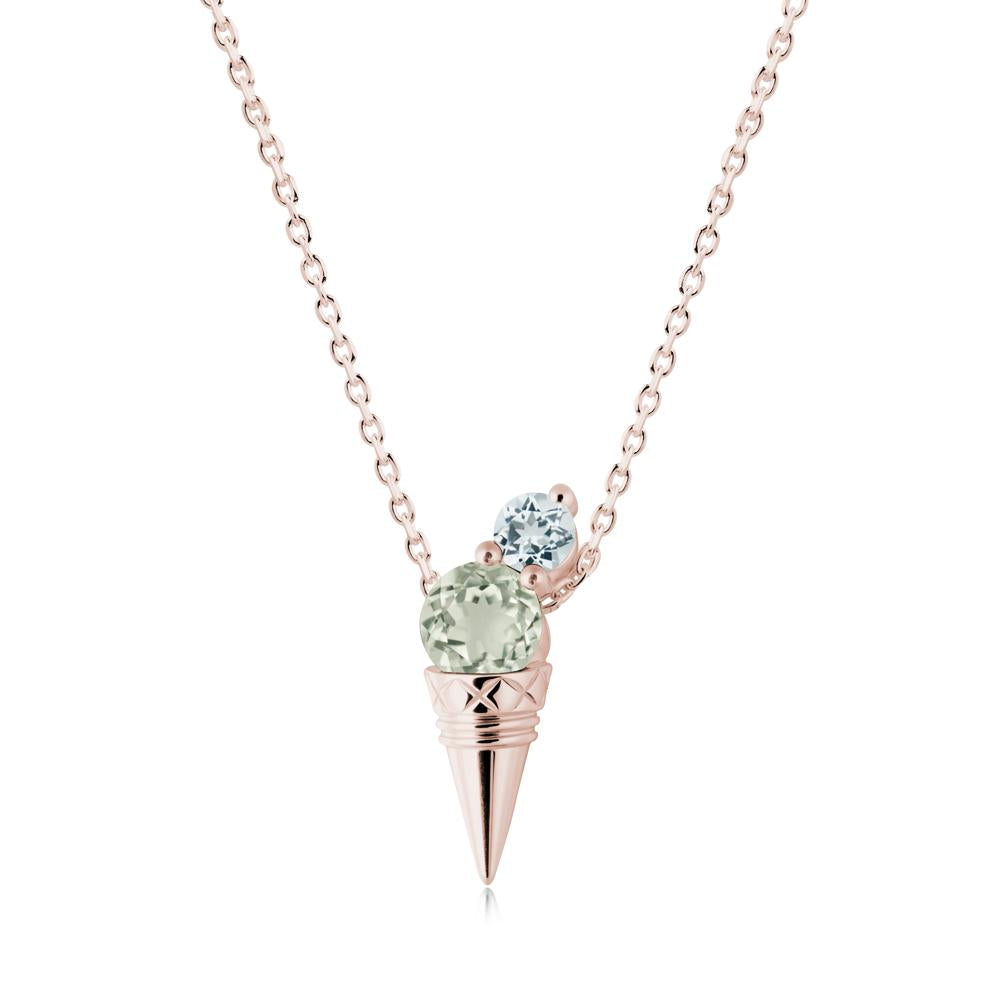 Ice Cream Inspired Green Amethyst and Aquamarine Necklace - LUO Jewelry #metal_14k rose gold