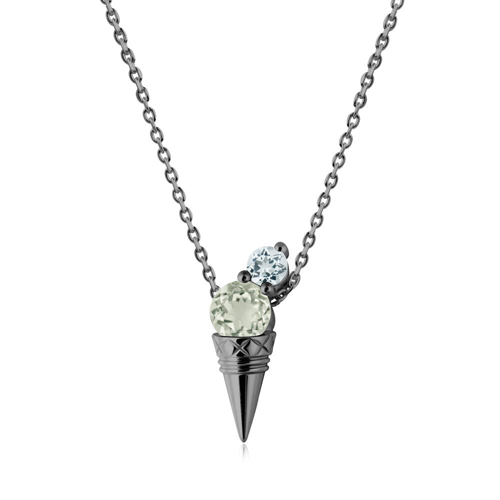 Ice Cream Inspired Green Amethyst and Aquamarine Necklace - LUO Jewelry #metal_black finish sterling silver