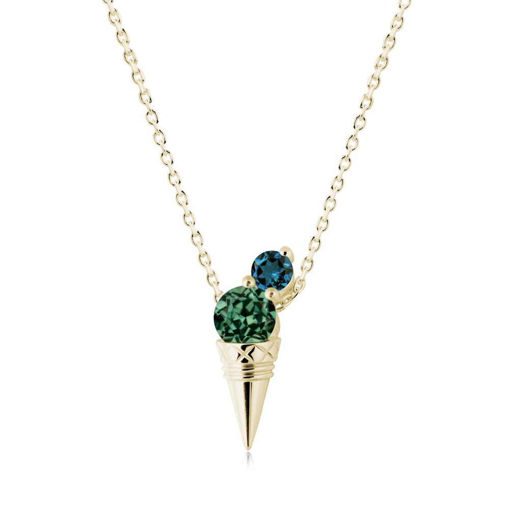 Ice Cream Inspired Green Sapphire and London Blue Topaz Necklace - LUO Jewelry #metal_14k yellow gold