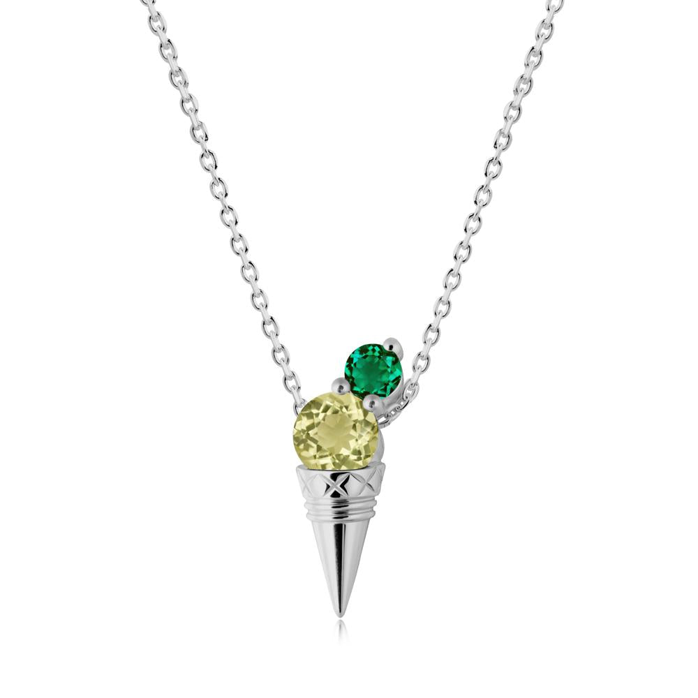 Lemon Quartz and Emerald Toi Et Moi Necklace - LUO Jewelry #metal_platinum