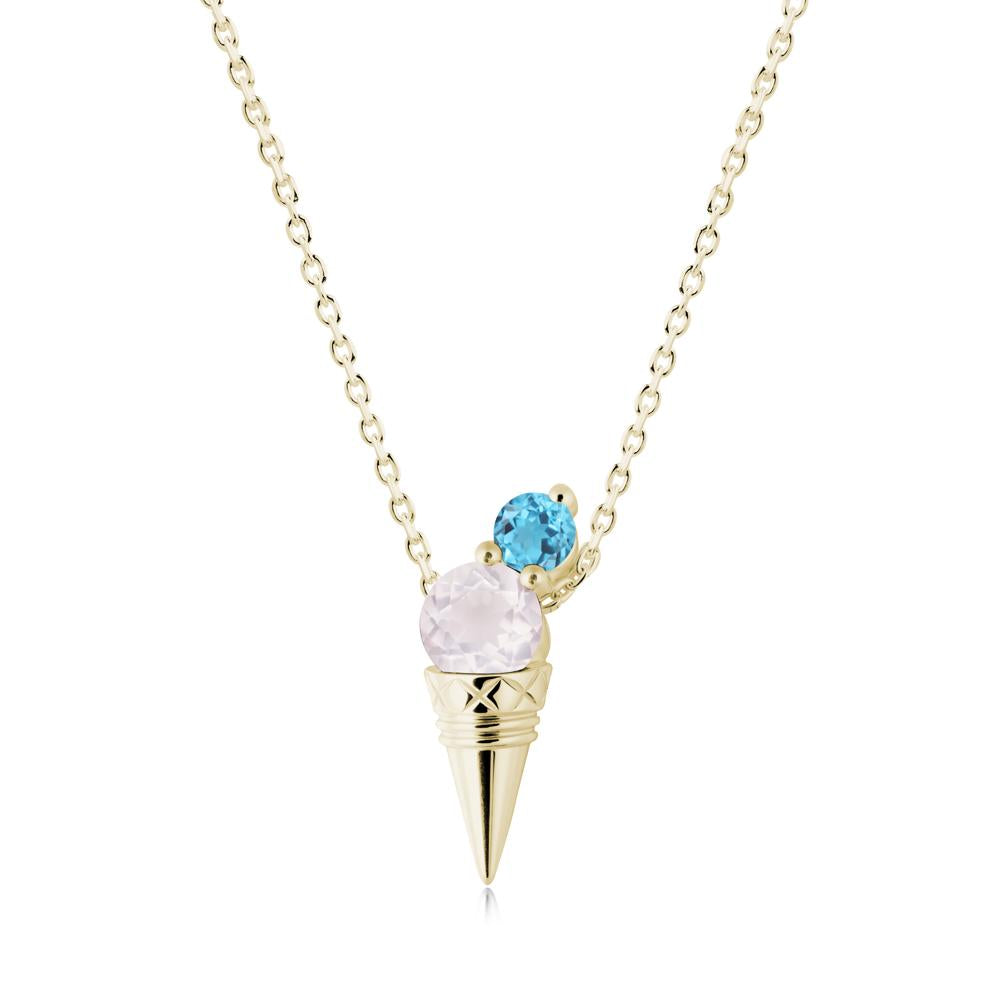 Ice Cream Inspired Rose Quartz and Swiss Blue Topaz Necklace - LUO Jewelry #metal_14k yellow gold