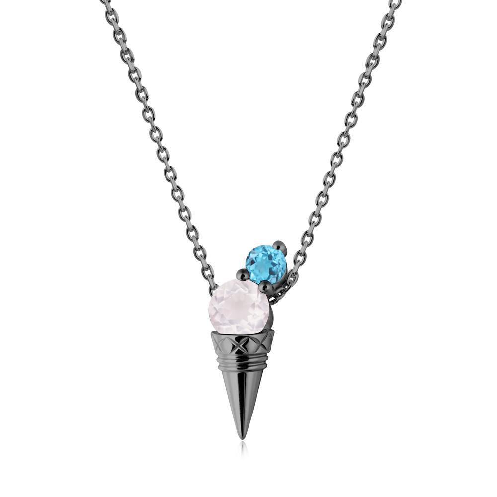 Ice Cream Inspired Rose Quartz and Swiss Blue Topaz Necklace - LUO Jewelry #metal_black finish sterling silver