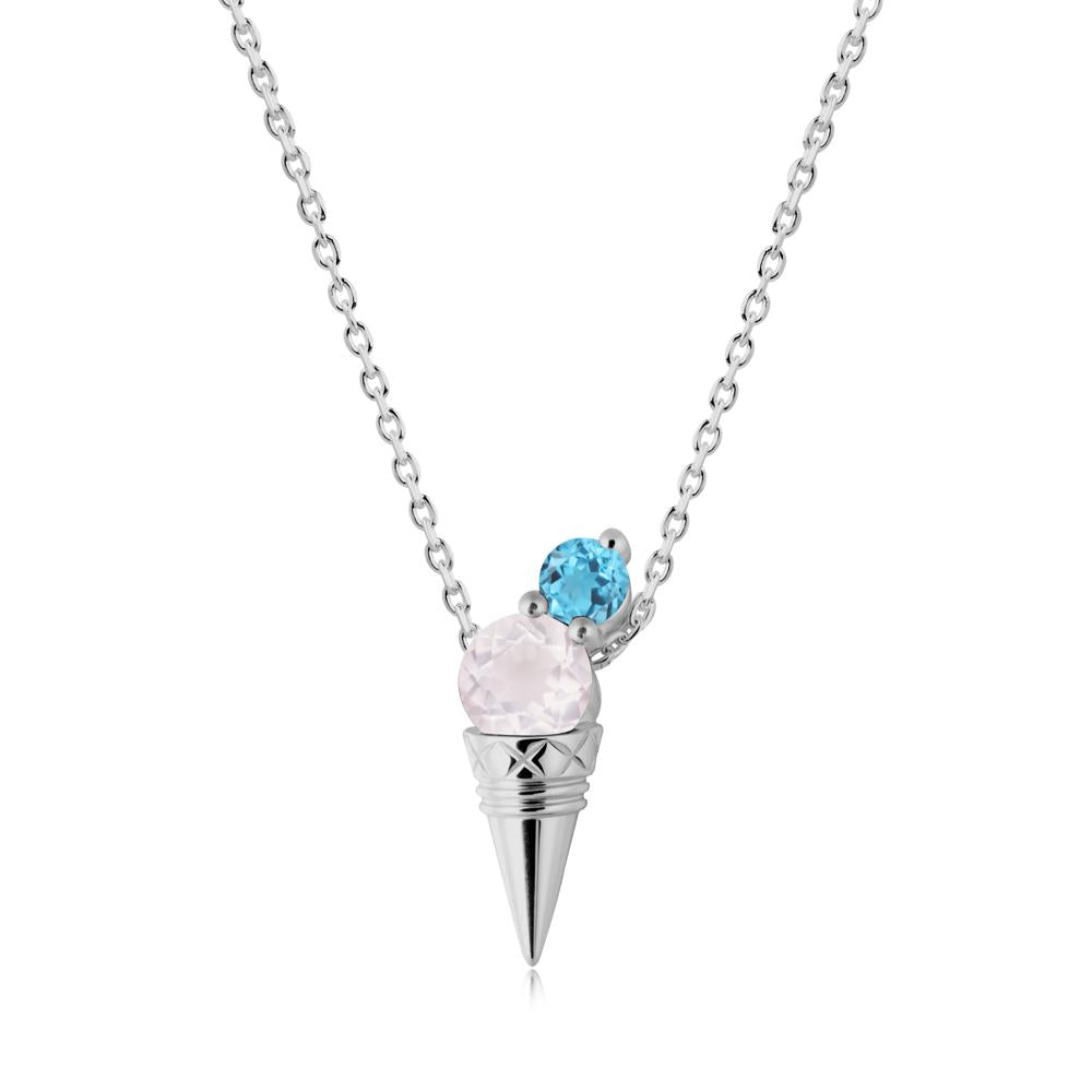 Ice Cream Inspired Rose Quartz and Swiss Blue Topaz Necklace - LUO Jewelry #metal_platinum