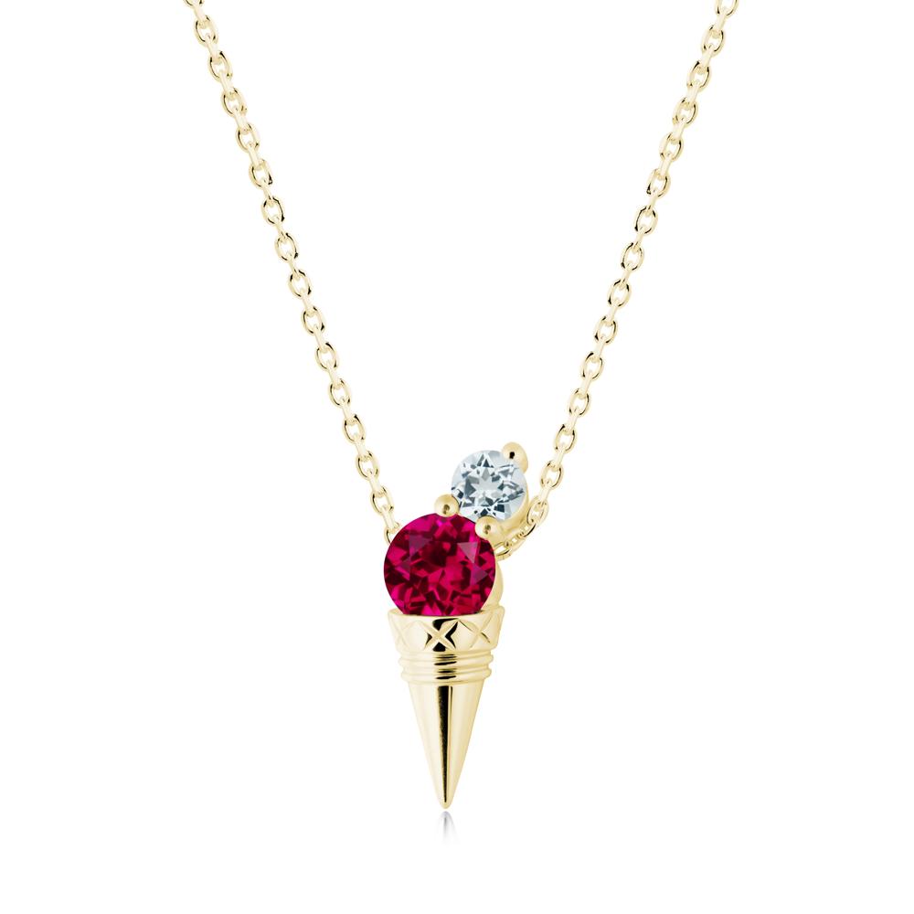 Ice Cream Inspired Ruby and Aquamarine Necklace - LUO Jewelry #metal_18k yellow gold