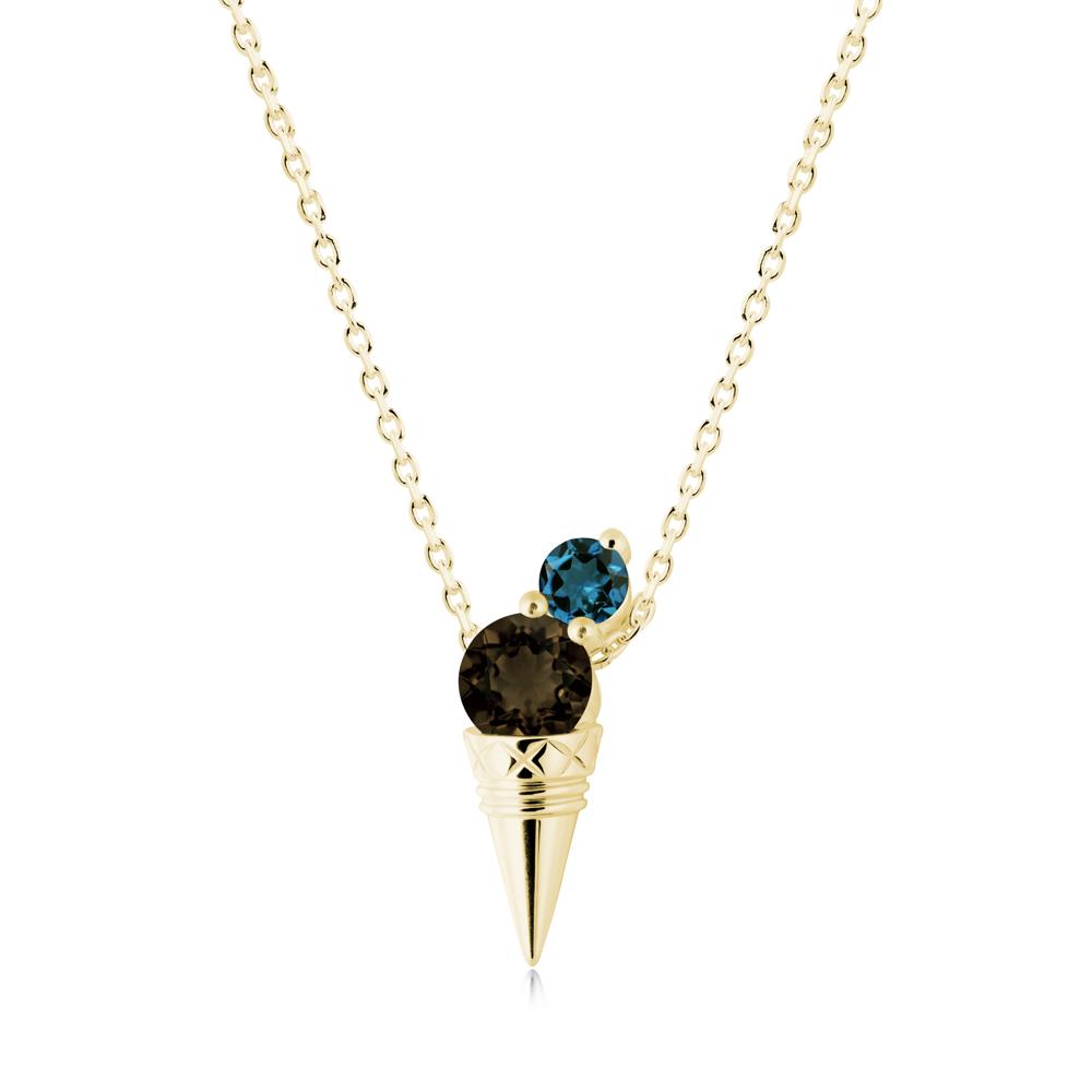Ice Cream Inspired Smoky Quartz and London Blue Topaz Necklace - LUO Jewelry #metal_18k yellow gold