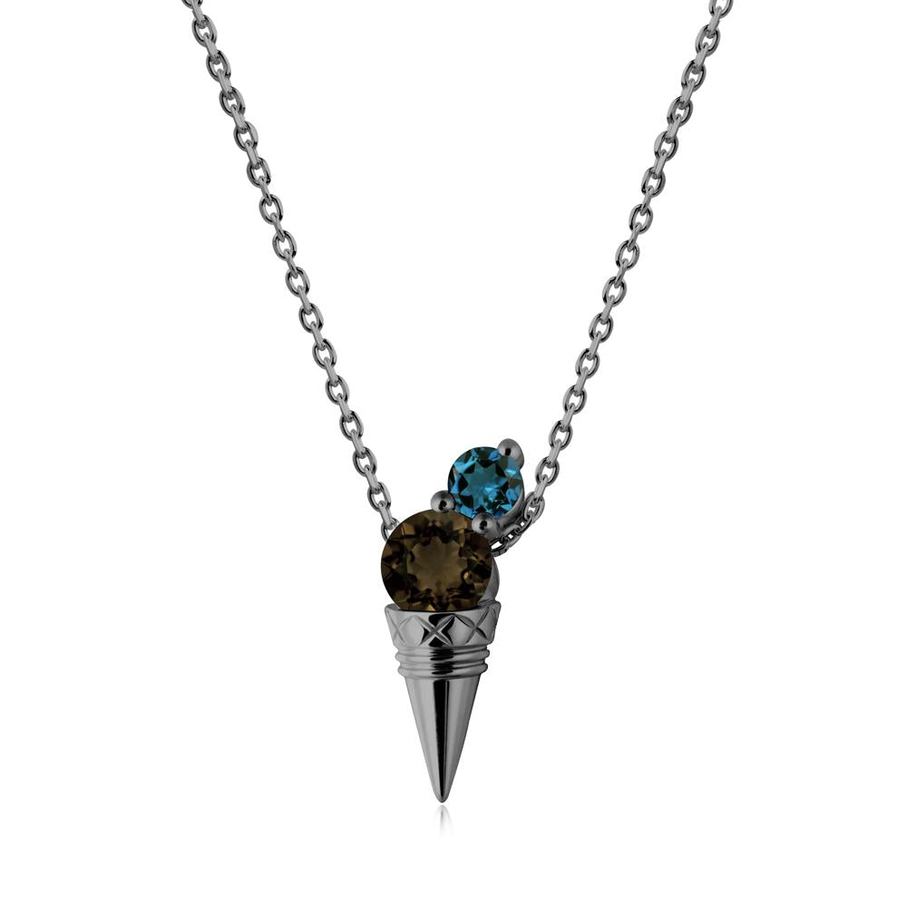 Ice Cream Inspired Smoky Quartz and London Blue Topaz Necklace - LUO Jewelry #metal_black finish sterling silver