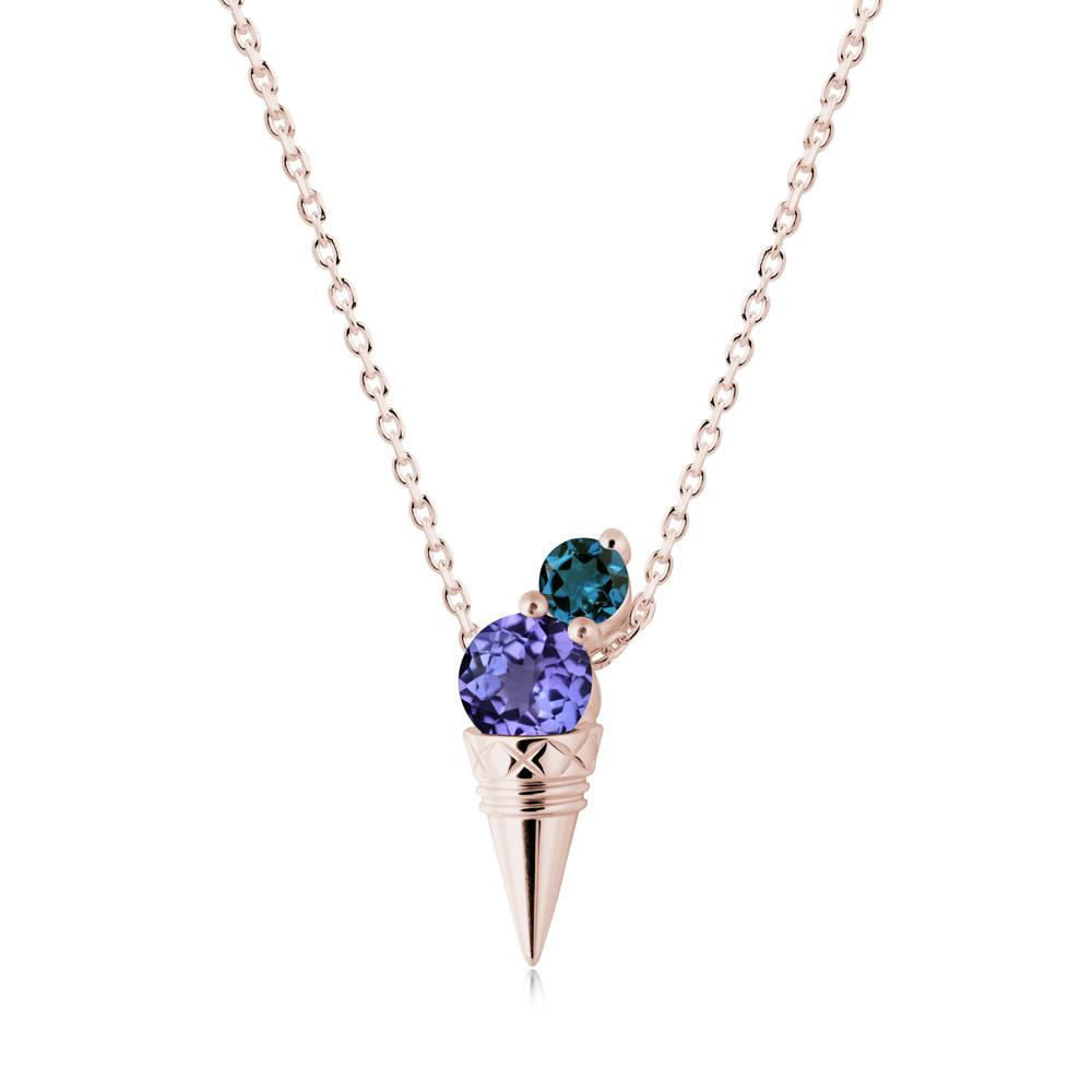 Tanzanite and London Blue Topaz Toi Et Moi Necklace - LUO Jewelry #metal_14k rose gold