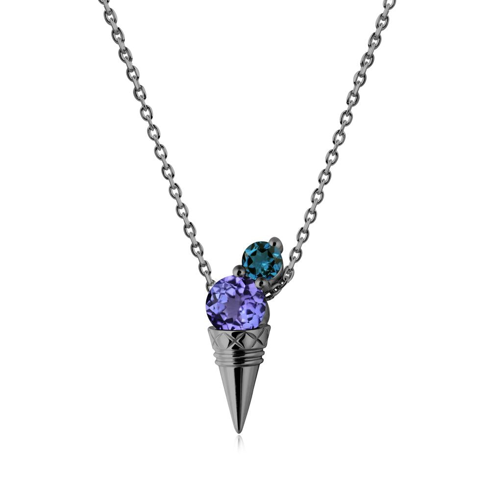 Tanzanite and London Blue Topaz Toi Et Moi Necklace - LUO Jewelry #metal_black finish sterling silver