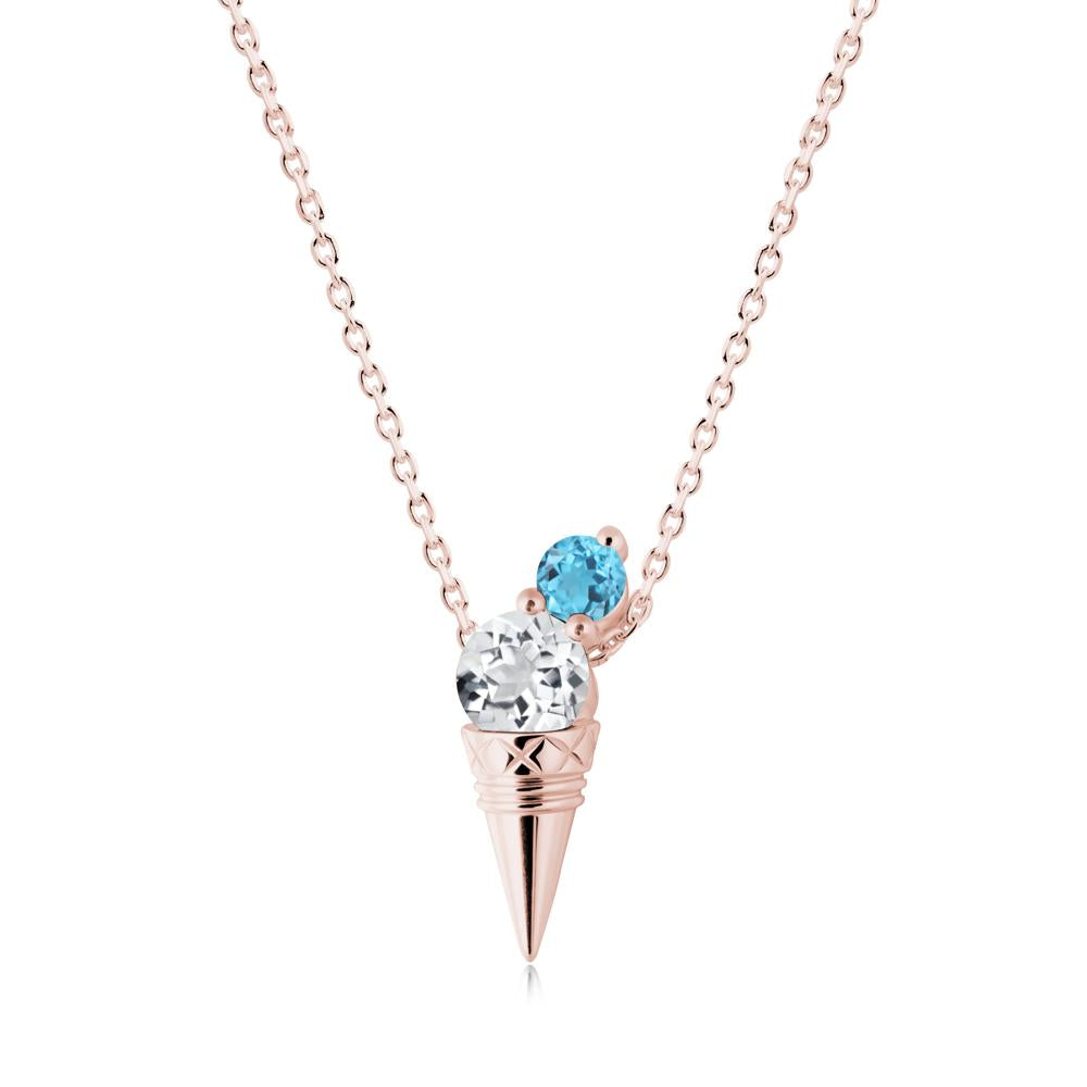 Ice Cream Inspired White Topaz and Swiss Blue Topaz Necklace - LUO Jewelry #metal_18k rose gold