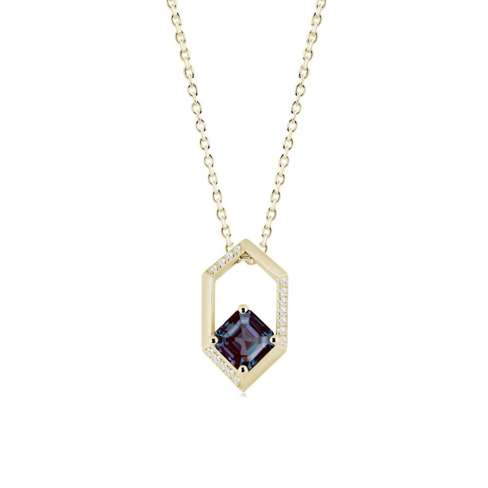 Hexagonal Frame Asscher Alexandrite Necklace - LUO Jewelry #metal_14k yellow gold
