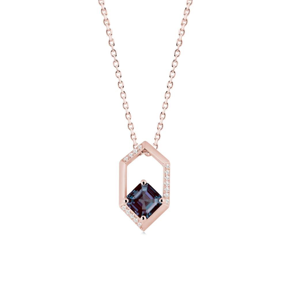 Hexagonal Frame Asscher Alexandrite Necklace - LUO Jewelry #metal_18k rose gold