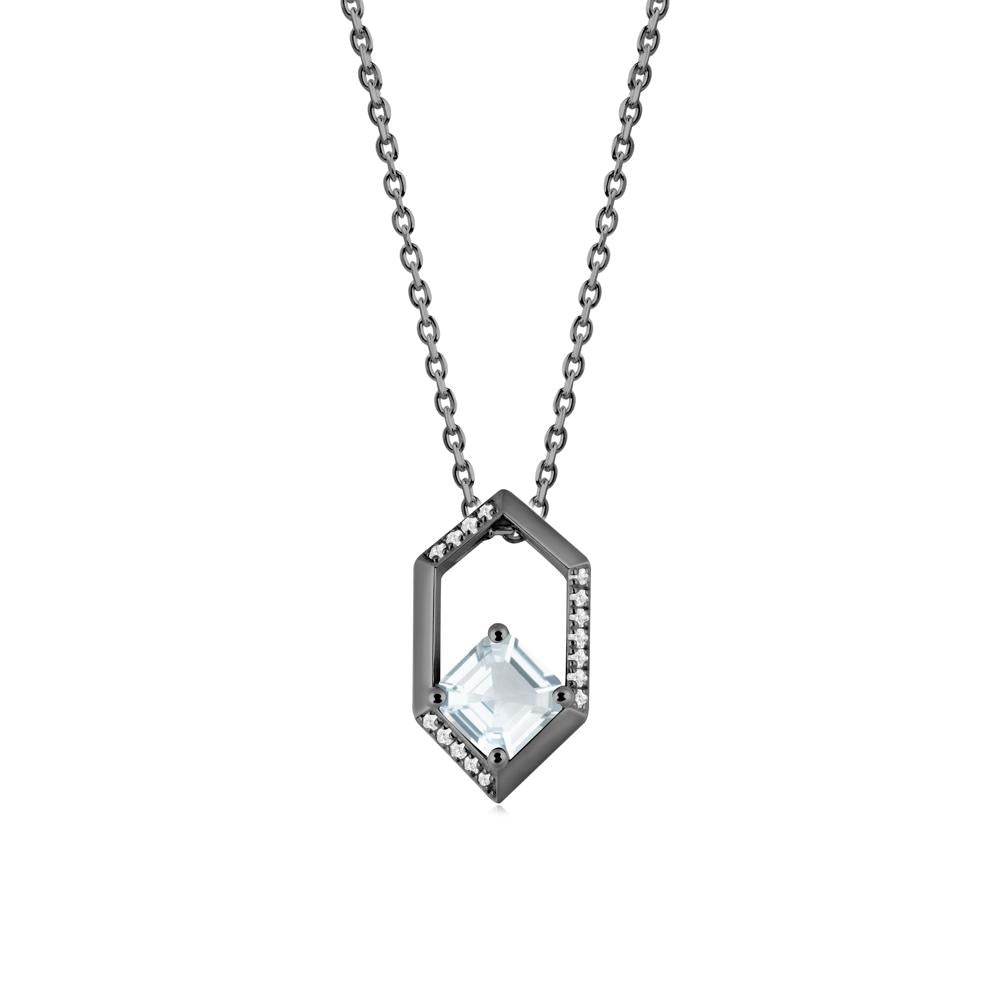 Geometric Asscher Aquamarine Pendant - LUO Jewelry #metal_black finish sterling silver