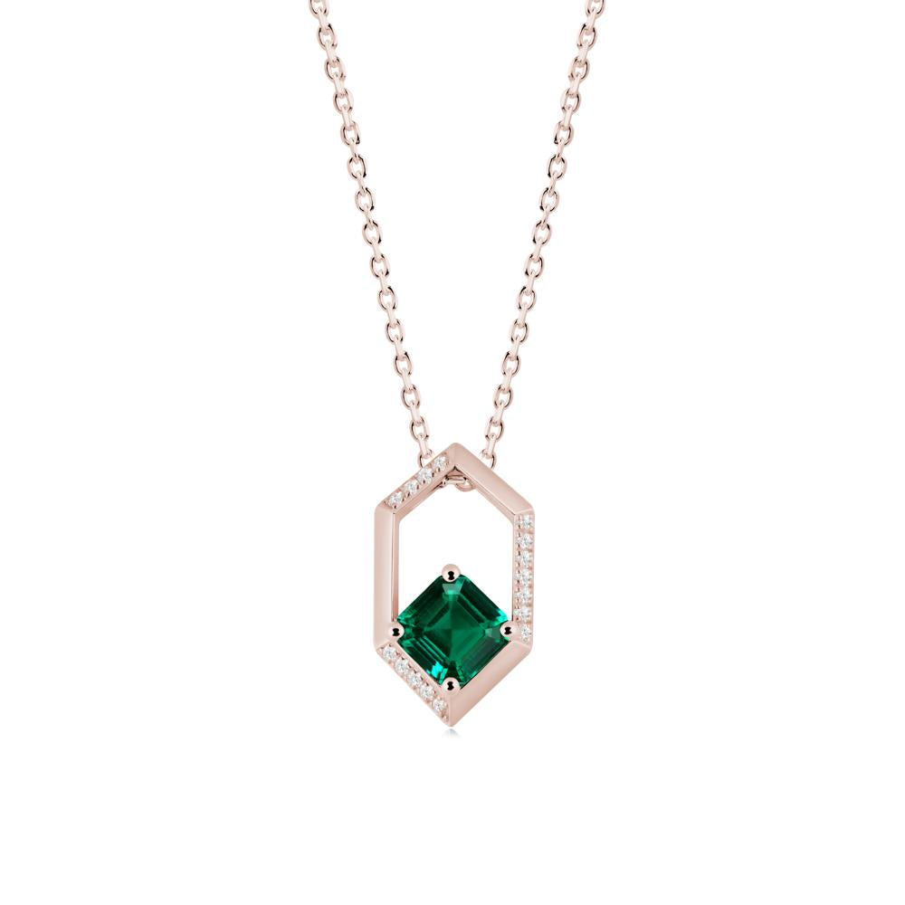 Hexagonal Frame Asscher Emerald Necklace - LUO Jewelry #metal_14k rose gold