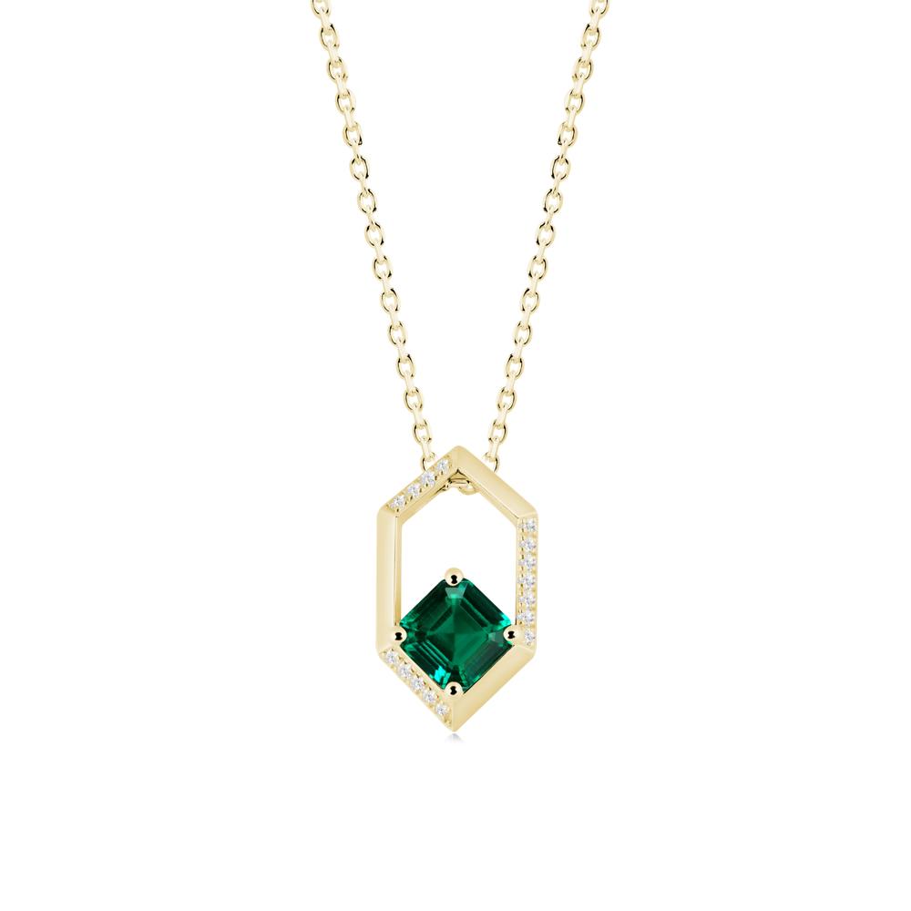 Hexagonal Frame Asscher Emerald Necklace - LUO Jewelry #metal_18k yellow gold