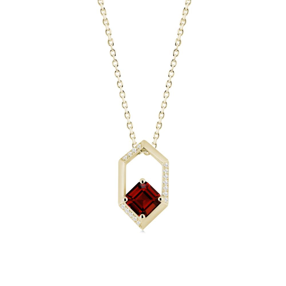 Hexagonal Frame Asscher Garnet Necklace - LUO Jewelry #metal_14k yellow gold