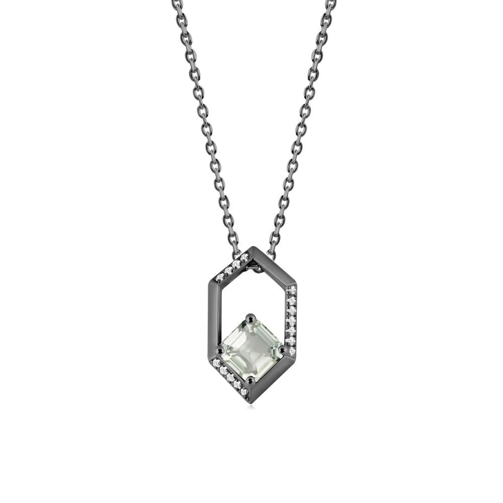 Hexagonal Frame Asscher Green Amethyst Necklace - LUO Jewelry #metal_black finish sterling silver