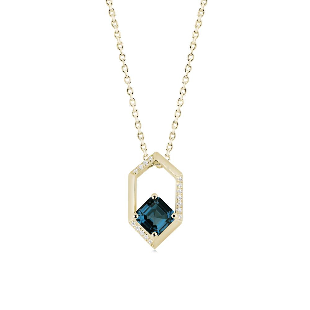 Hexagonal Frame Asscher London Blue Topaz Necklace - LUO Jewelry #metal_14k yellow gold