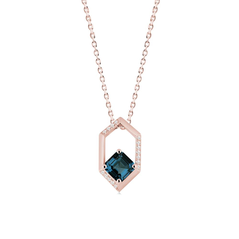 Hexagonal Frame Asscher London Blue Topaz Necklace - LUO Jewelry #metal_18k rose gold
