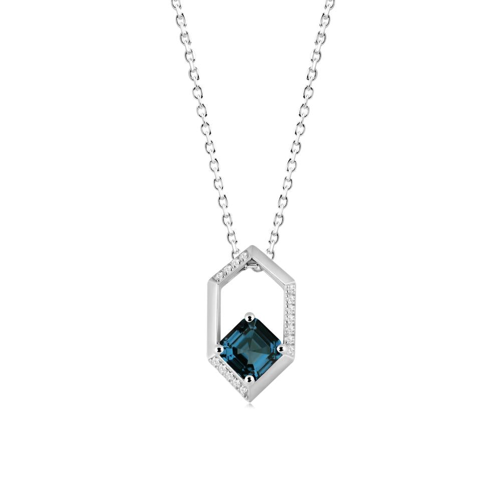 Hexagonal Frame Asscher London Blue Topaz Necklace - LUO Jewelry #metal_18k white gold