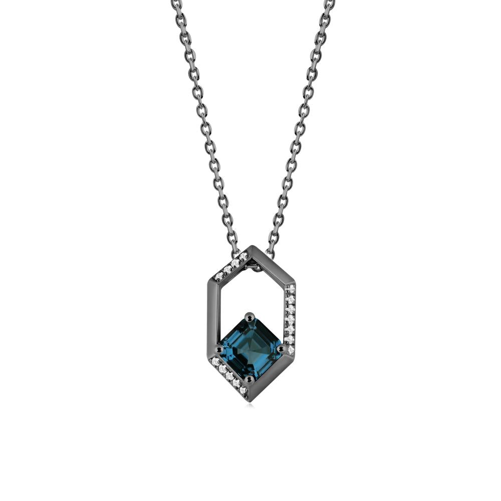 Hexagonal Frame Asscher London Blue Topaz Necklace - LUO Jewelry #metal_black finish sterling silver