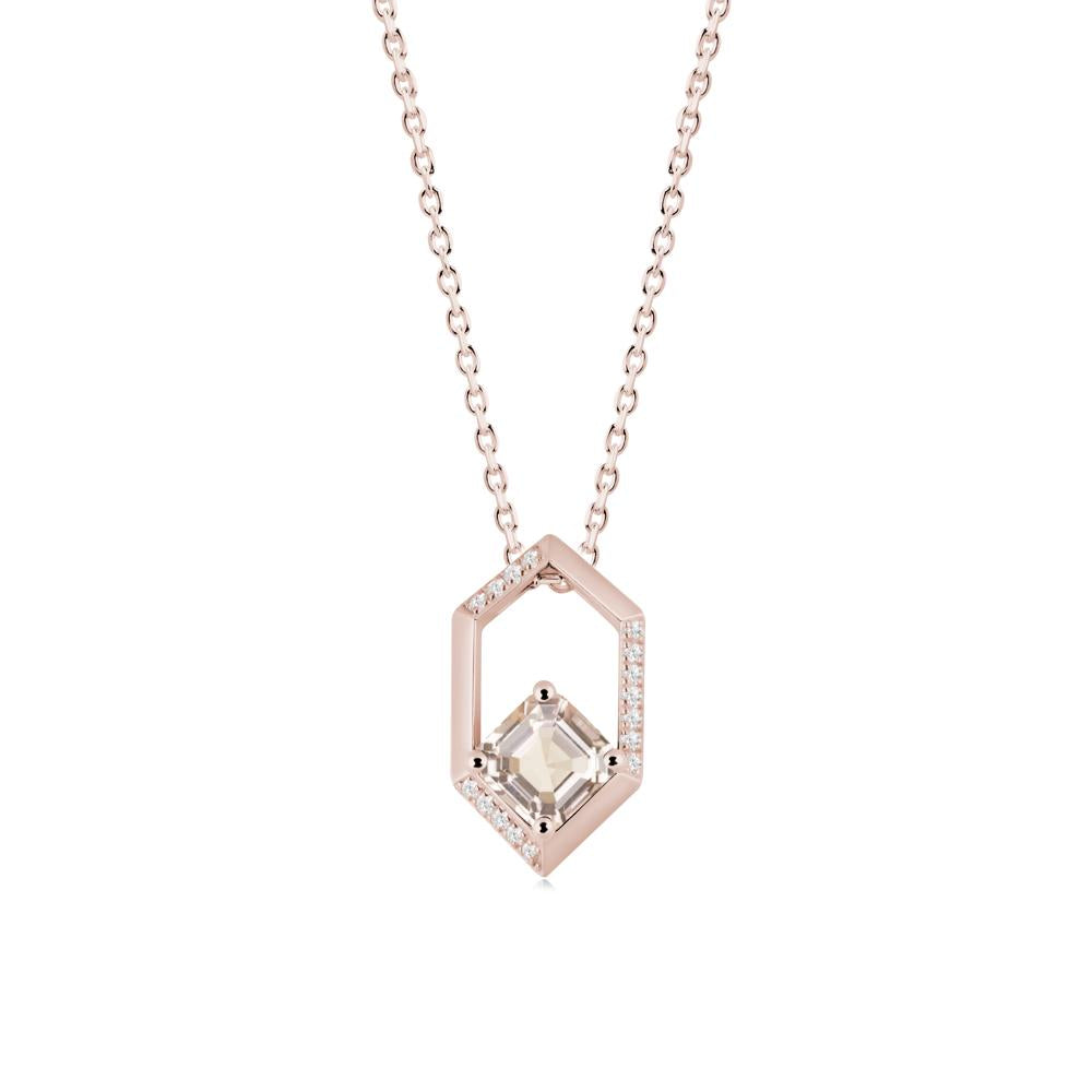 Hexagonal Frame Asscher Morganite Necklace - LUO Jewelry #metal_14k rose gold