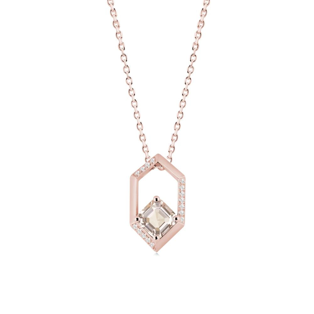 Hexagonal Frame Asscher Morganite Necklace - LUO Jewelry #metal_18k rose gold