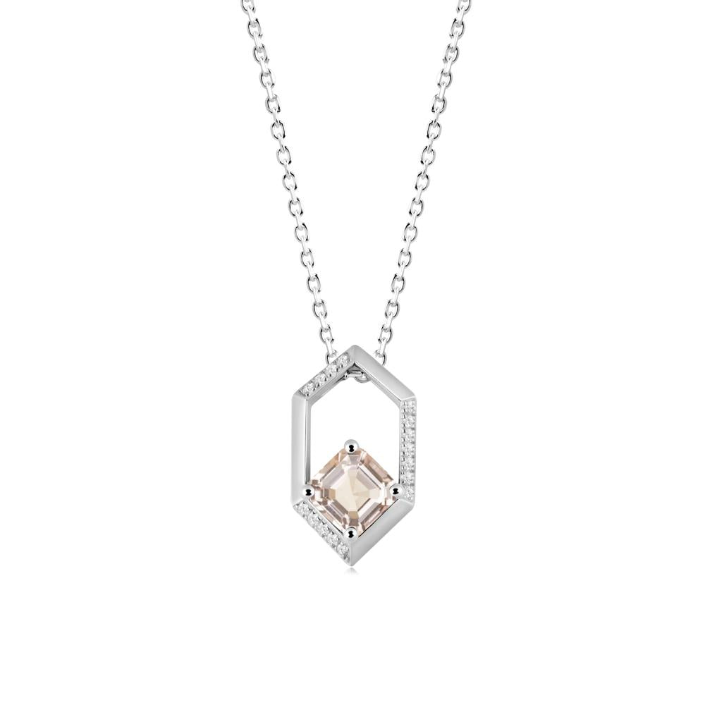 Hexagonal Frame Asscher Morganite Necklace - LUO Jewelry #metal_18k white gold