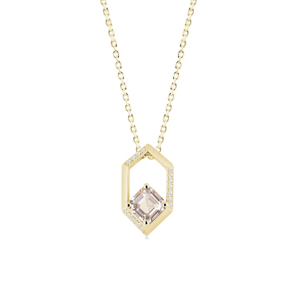 Hexagonal Frame Asscher Morganite Necklace - LUO Jewelry #metal_18k yellow gold