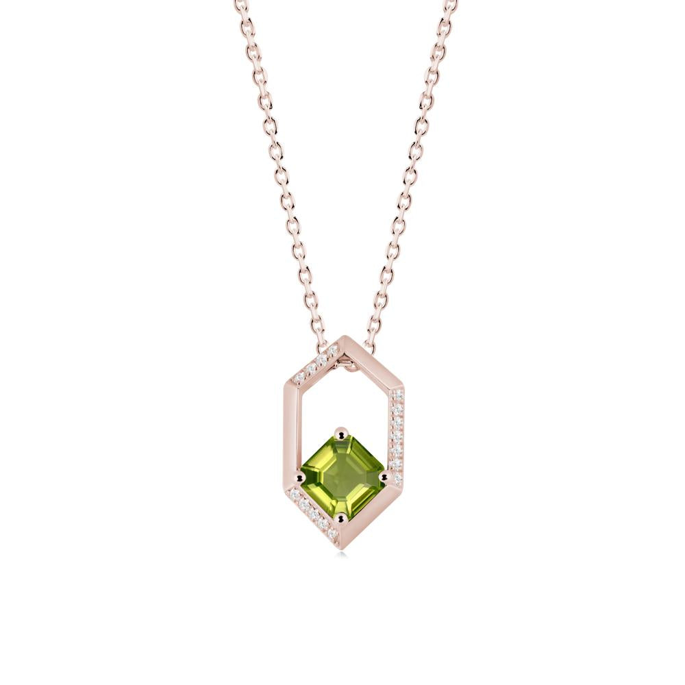 Hexagonal Frame Asscher Peridot Necklace - LUO Jewelry #metal_14k rose gold