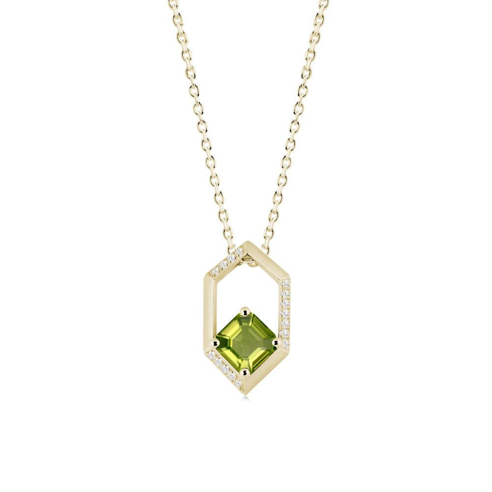 Hexagonal Frame Asscher Peridot Necklace - LUO Jewelry #metal_14k yellow gold