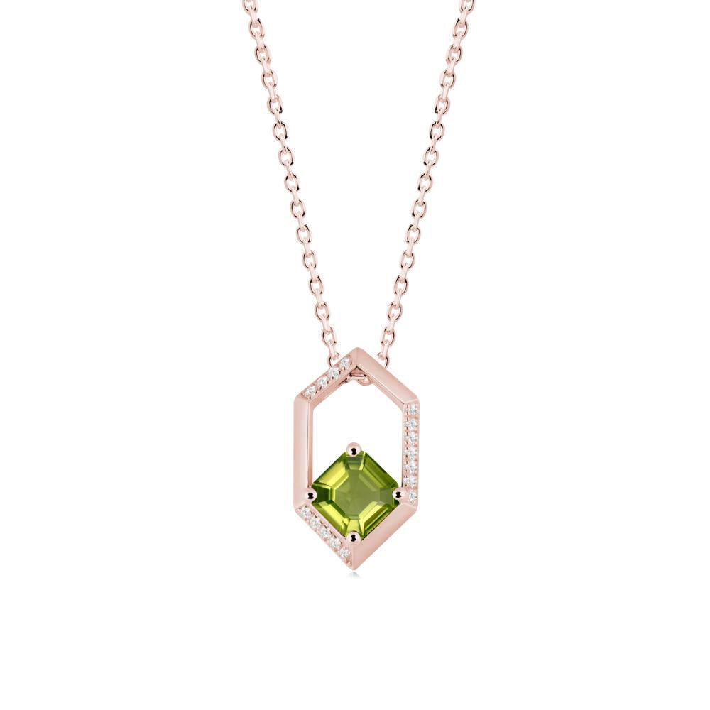 Hexagonal Frame Asscher Peridot Necklace - LUO Jewelry #metal_18k rose gold