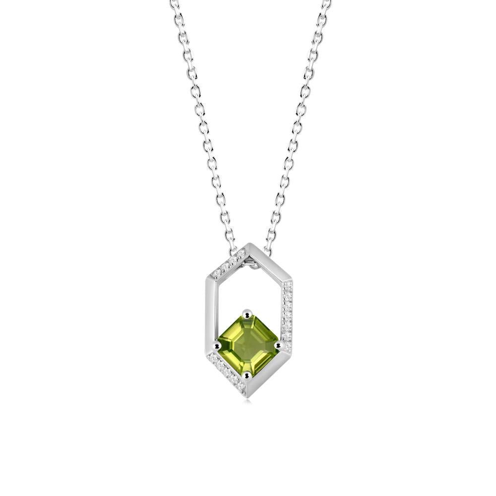 Hexagonal Frame Asscher Peridot Necklace - LUO Jewelry #metal_18k white gold