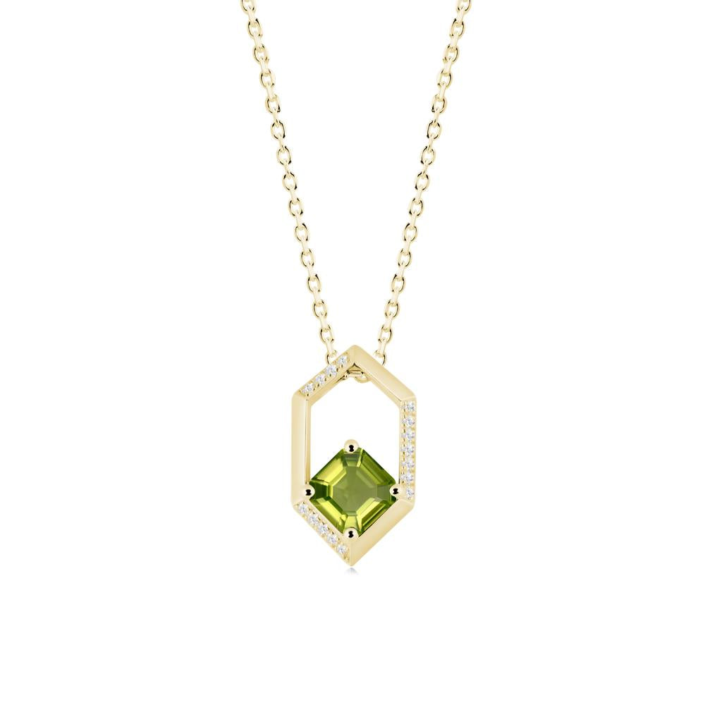 Hexagonal Frame Asscher Peridot Necklace - LUO Jewelry #metal_18k yellow gold