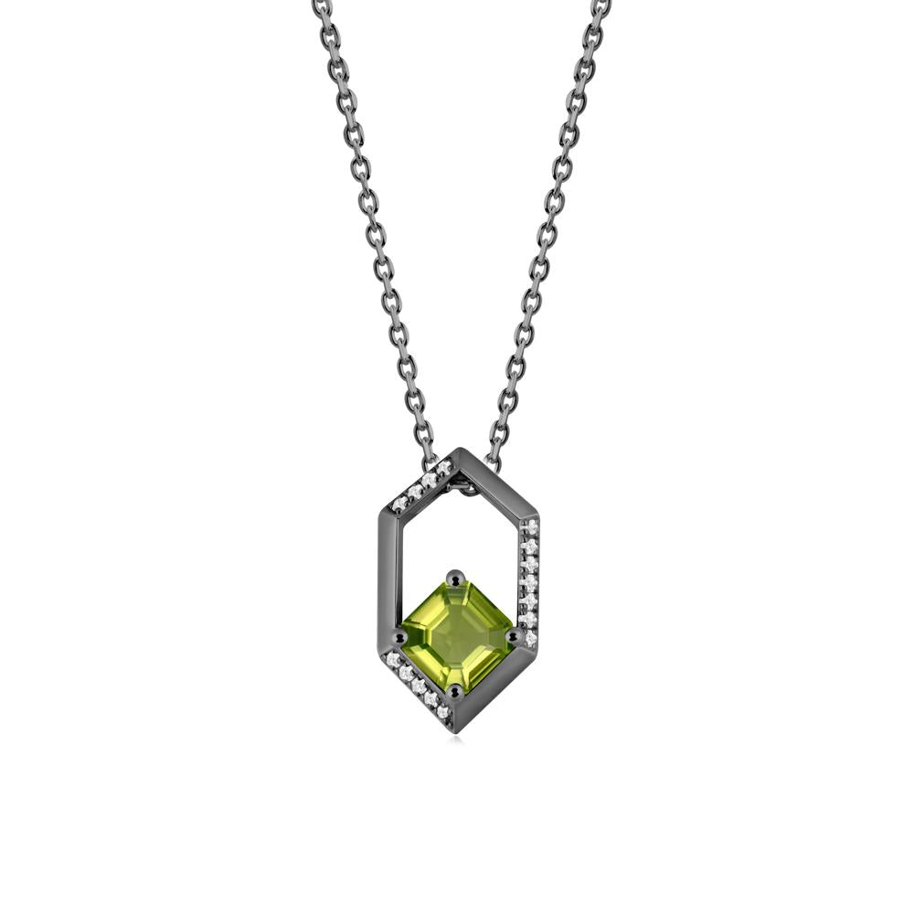 Hexagonal Frame Asscher Peridot Necklace - LUO Jewelry #metal_black finish sterling silver