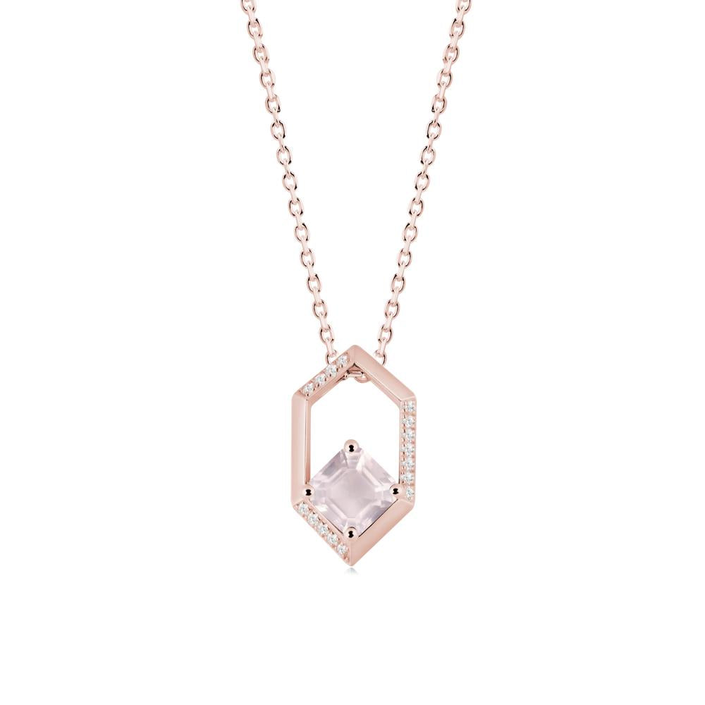 Hexagonal Frame Asscher Rose Quartz Necklace - LUO Jewelry #metal_18k rose gold