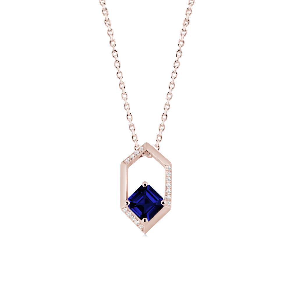 Hexagonal Frame Asscher Sapphire Necklace - LUO Jewelry #metal_14k rose gold