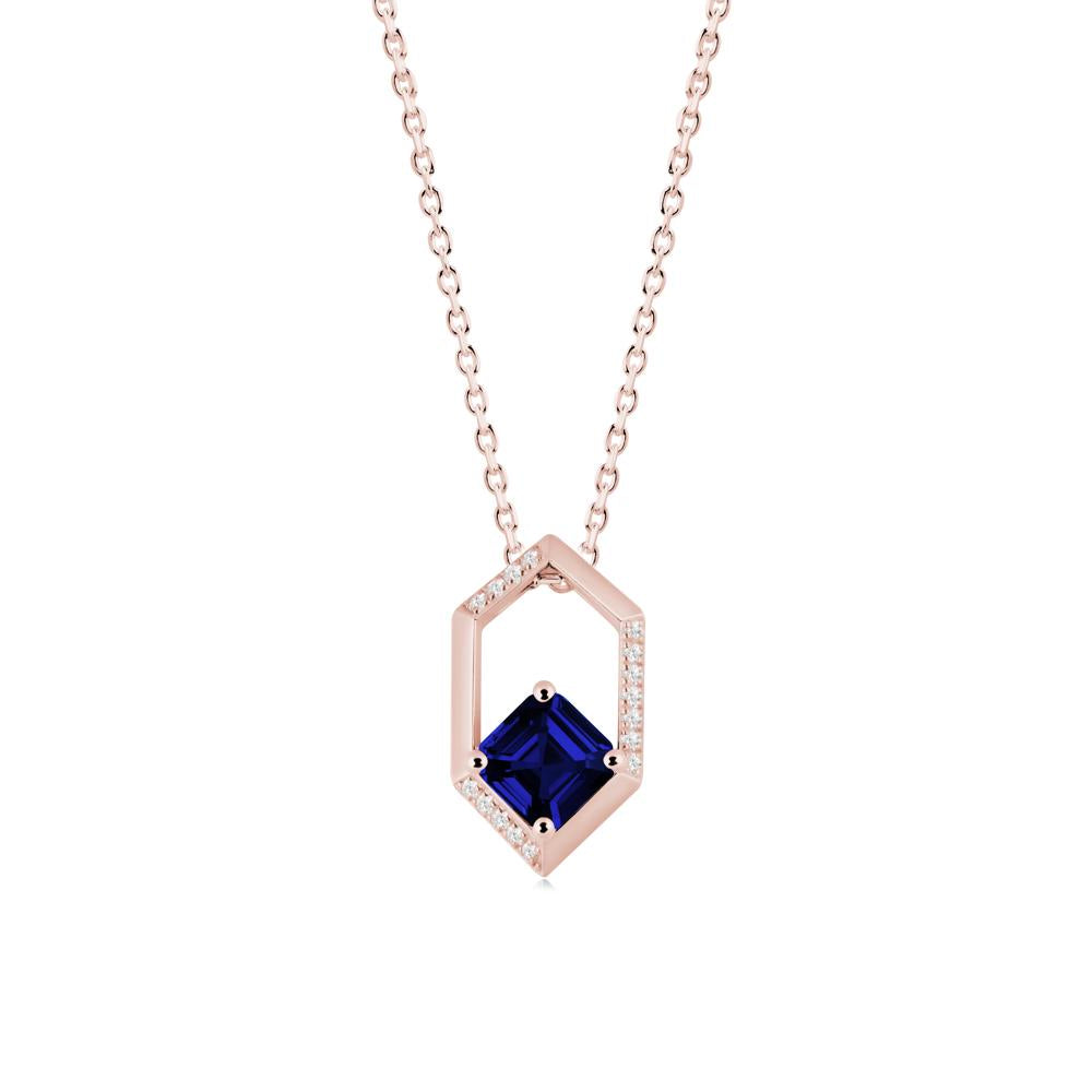 Hexagonal Frame Asscher Sapphire Necklace - LUO Jewelry #metal_18k rose gold