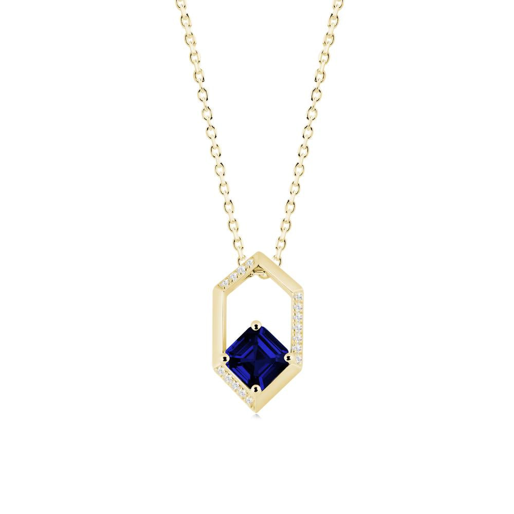 Hexagonal Frame Asscher Sapphire Necklace - LUO Jewelry #metal_18k yellow gold