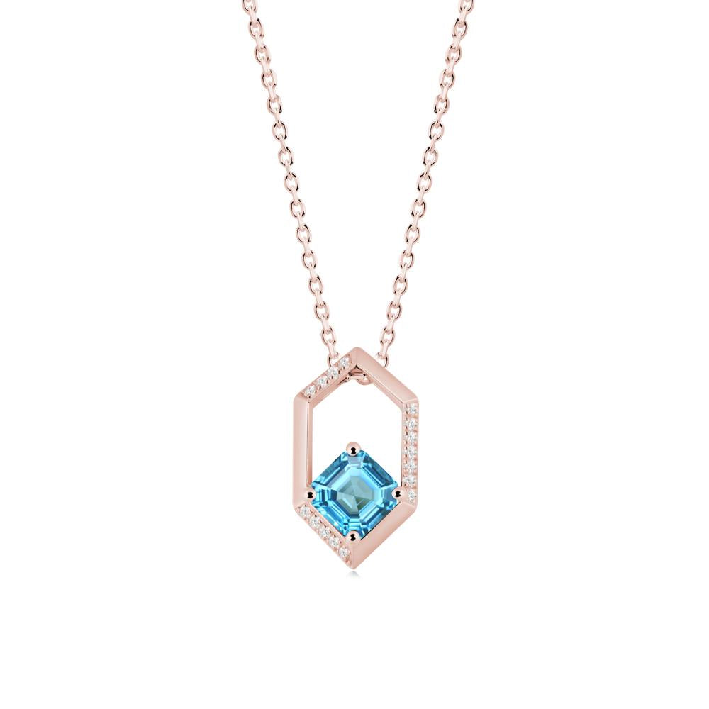 Geometric Asscher Swiss Blue Topaz Pendant - LUO Jewelry #metal_18k rose gold
