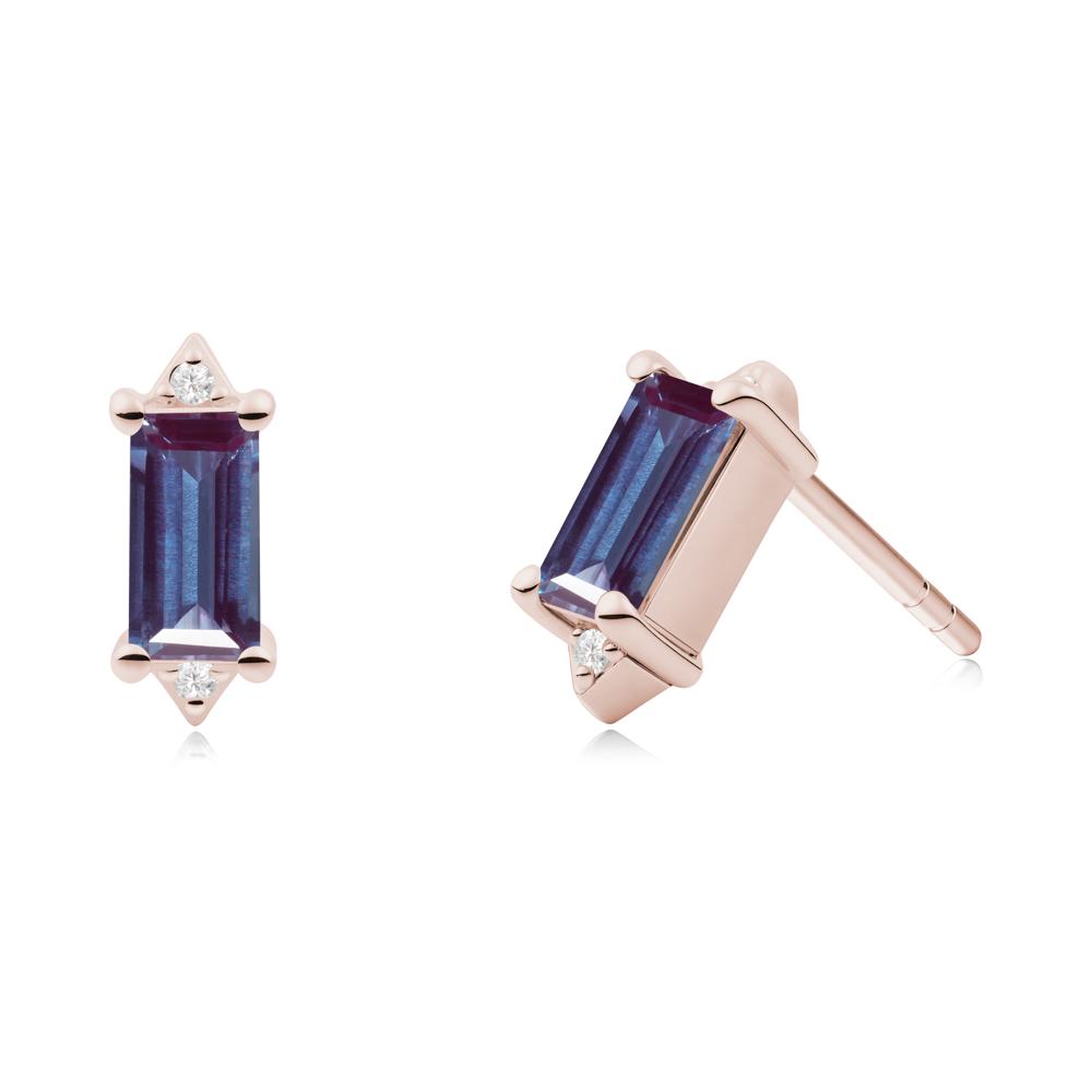 Minimalist Baguette Alexandrite Stud Earrings - LUO Jewelry #metal_14k rose gold