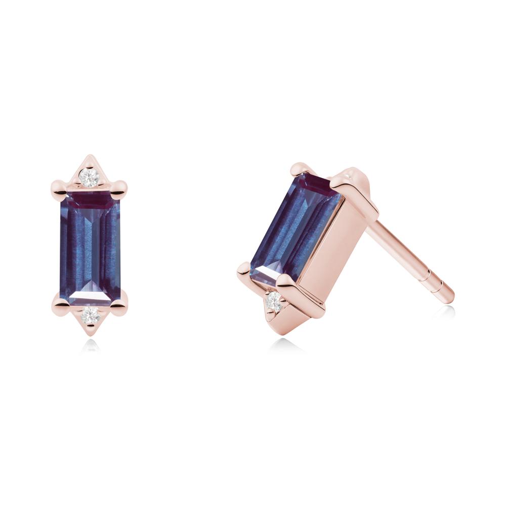 Minimalist Baguette Alexandrite Stud Earrings - LUO Jewelry #metal_18k rose gold